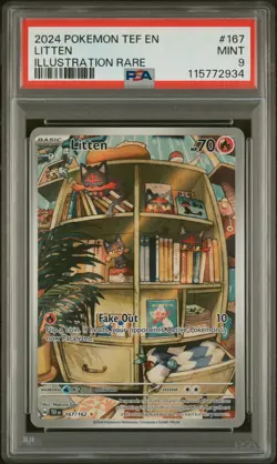 2024 Pokemon SV Temporal Forces Litten #167/162 ILLUSTRATION RARE PSA 9 - Image 1