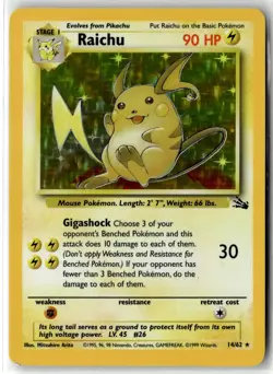 Raichu ⭐ 14/62 Holo Rare Fossil 1999 Pokemon LP - Image 1