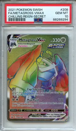 Pokemon Sword & Shield Chilling Reign Full Art Metagross VMAX #208/198 PSA 10 - Image 1