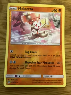 Meloetta Pokemon Card 123/236 Reverse Holo- Used -Sun & Moon-Unified Minds (BSR) - Image 1