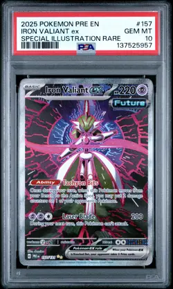 PSA GEM MT 10 - 2025 POKEMON PRISMATIC EVOLUTIONS SIR 157 IRON VALIANT EX - Image 1