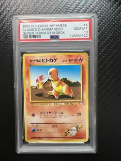 1999 POKEMON JPN GUREN TOWN GYM DECK #4 BLAINE'S CHARMANDER PSA 10 - Image 1