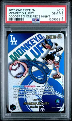 2025 ONE PIECE PROMO EB02 010 DODGERS X ONE PIECE NIGHT MONKEY D LUFFY PSA 10 - Image 1