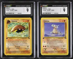 1999 Pokemon 1st Edition Jungle Cubone & Fossil Kabuto CGC 9 MINT - 2 Card - Image 1