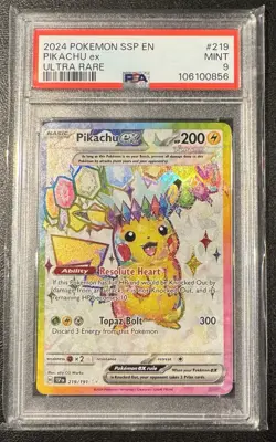 2024 Pokemon SV Surging Sparks SSP en Pikachu EX Ultra Rare Card #219/191 PSA 9 - Image 1