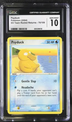 CGC 10 GEM MINT Psyduck 2004 EX Team Rocket Returns 70/109 Pokemon Card - Image 1