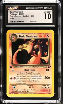 CGC 10 GEM MINT Dark Charizard Team Rocket 1st Edition 4/82 Holo Pokemon Card - Image 1
