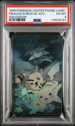 1999 POKEMON CENTER PHONE CARD HOLOGRAM PIKACHU'S RESCUE ADVENTURE PSA 6 - Image 1