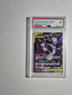 PSA 9 Mint Mewtwo and Mew GX 097/094 Miracle Twins FA 2019 Japanese Graded Card - Image 1