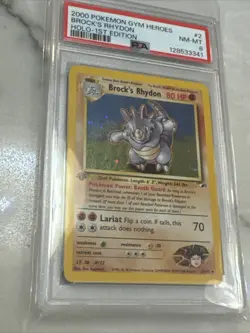 PSA 8 NM/Mint Brock's Rhydon Gym Heroes 1st Edition Holo Pokemon 2/132 - Image 1