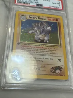 PSA 8 NM/Mint Brock's Rhydon Gym Heroes 1st Edition Holo Pokemon 2/132 - Image 2