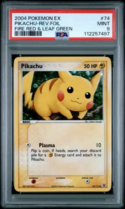 2004 POKEMON EX FIRE RED & LEAF GREEN #74 PIKACHU-REVERSE FOIL PSA 9 - Image 1