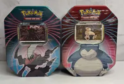 SEALED - Pokemon TCG 2021 Mighty Mysterious Tin - 3 Packs - Snorlax & Darkrai 820650809859 - Image 1