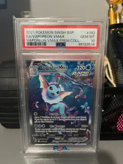 2021 Pokemon VAPOREON VMAX #SWSH182 Black Star Promo Prem. Coll. English PSA 10 - Image 1