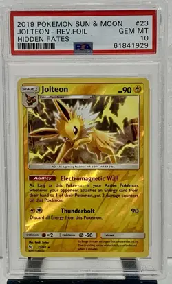 2019 Pokemon Jolteon Hidden Fates #23 PSA 10 Reverse Foil Sun & Moon - Image 1