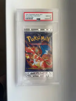 1999 Pokemon Base Set Booster Pack Charizard THIN Font (Rarer Pop 89) PSA 10 - Image 1