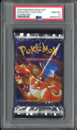 1999 Pokemon Base Set Booster Pack Charizard THIN Font (Rarer Pop 89) PSA 10 - Image 4