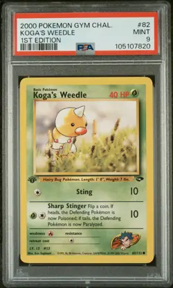 2000 POKEMON GYM CHALLENGE 82 KOGA'S WEEDLE 1ST EDITION - PSA MINT 9 - Image 1