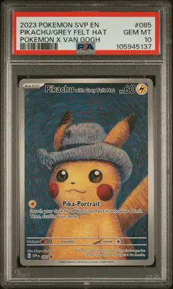 2023 POKEMON SVP EN-SV BLACK STAR PROMO #085 PIKACHU WITH GREY FELT HAT PSA 10 - Image 1