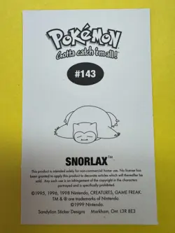 Pokemon Snorlax #143 Sandylion Sticker Vintage 1999 HTF Pack Fresh NM- RARE - Image 3