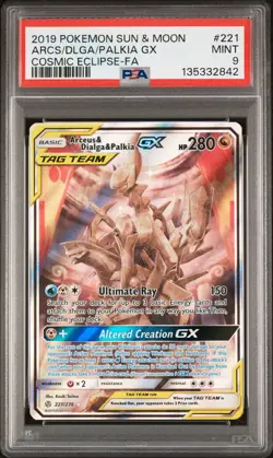 2019 Pokemon Sun & Moon Cosmic Eclipse #221 Arcs/Dlga/Palkia Gx PSA9 - Image 1