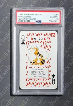 Pokemon PSA 10 Growlithe #058 Queen Of Club Red Playing Card Poker 1996 Japanese - Image 2