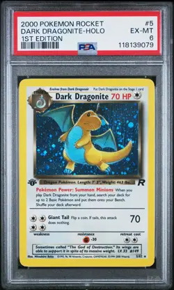 2000 POKEMON ROCKET 1ST ED #5 DARK DRAGONITE-HOLO PSA 6 - Image 1