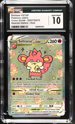 Simisear VSTAR GG37/GG70 Pokemon Crown Zenith Collectible Card CGC 10 - Image 1