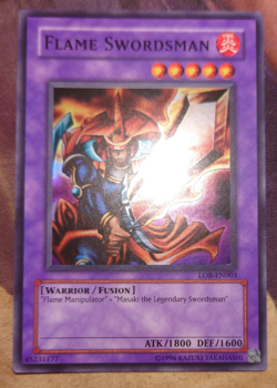 Yu-Gi-Oh Flame Swordsman Super Rare Card LOB-EN003 - Image 1