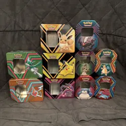 🔥 Lot of 10 Empty Pokemon Card Tins Mint Condition No Cards Included!!!! - Image 1