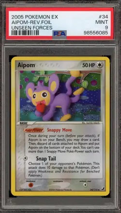 Pokemon Aipom EX Unseen Forces Reverse Holo #34 PSA 9 Mint - Image 1