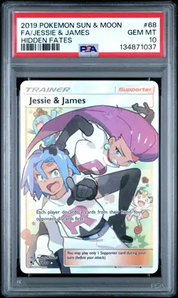 2019 POKEMON SUN & MOON HIDDEN FATES #68 FULL ART/JESSIE & JAMES PSA 10 - Image 1