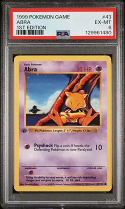 1999 Pokemon Base Basic 1st Edition Abra 43 PSA 6 EXCELLENT MINT - Image 1
