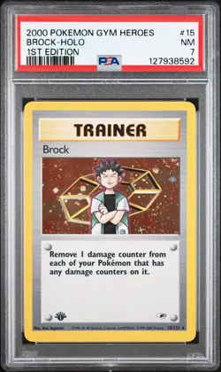 Brock Holo #15 Pokemon Gym Heroes 1st Ed PSA 7 250001 - Image 1