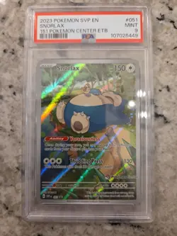 Pokemon Center 151 ETB Snorlax SVP 051 Stamp Promo Card PSA 9 Mint Condition - Image 1