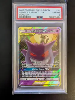 PSA 8 2019 Pokemon S&M Gengar & Mimikyu GX #53 - Image 1