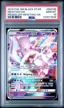 2019 POKEMON SM DETECTIVE PIKACHU MEWTWO GX SM196 BLACK STAR PROMO PSA 10 - Image 1