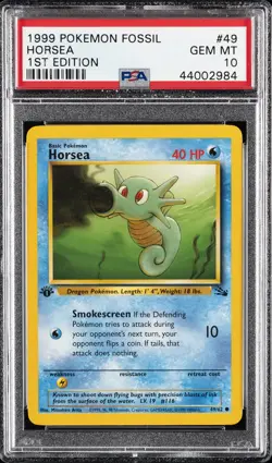 1999 POKEMON FOSSIL 1ST ED #49 HORSEA PSA 10 - Image 1