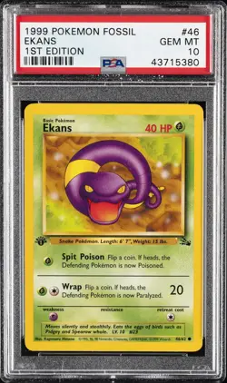 1999 POKEMON FOSSIL 1ST ED #46 EKANS PSA 10 - Image 1