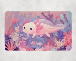 Kawaii Axolotl MTG Playmat - Pastel Cute Coral Fish EDH Mat - Image 1