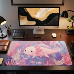 Kawaii Axolotl MTG Playmat - Pastel Cute Coral Fish EDH Mat - Image 2