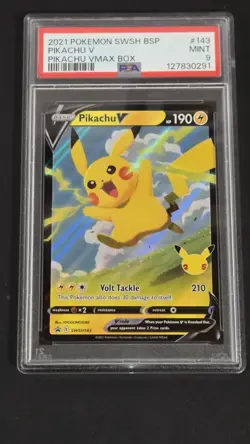 PSA 9 Pikachu V SWSH143 Blackstar Promo Celebrations Pokemon 2021 - Image 1