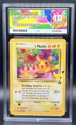 Pokemon TCG - Birthday Pikachu - 24 - 2021 Celebrations - ACE 10 (Gem Mint) - Image 1