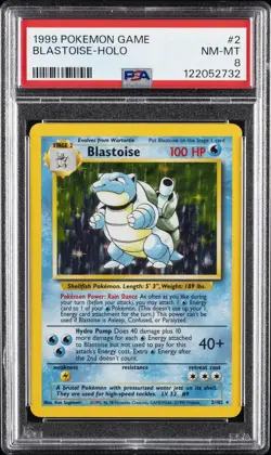 1999 POKEMON BASE SET UNLIMITED #2 BLASTOISE-HOLO PSA 8 - Image 1
