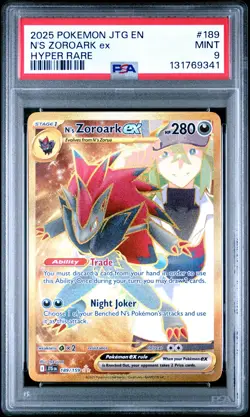 2025 POKEMON JTG EN-JOURNEY TOGETHER HYPER RARE #189 N'S ZOROARK EX PSA 9 - Image 1