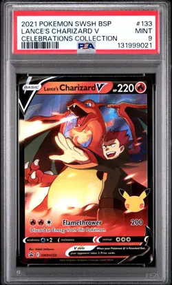 2021 POKEMON SWSH BLACK STAR PROMO CELEBRATIONS COLL LANCE'S CHARIZARD V PSA 9 - Image 1