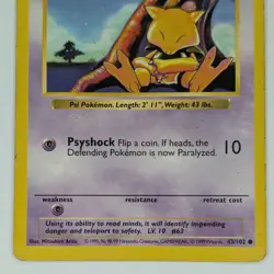 Abra 43/102 Shadowless Base Set Pokemon Card Vintage WOTC LP - Image 3