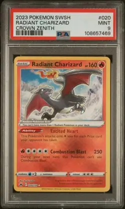 PSA 9 Mint Radiant Charizard 020/159 Sword Shield Crown Zenith Pokemon - Image 1
