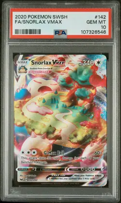 2020 POKEMON SWORD & SHIELD #142 FULL ART/SNORLAX VMAX PSA 10 - Image 1