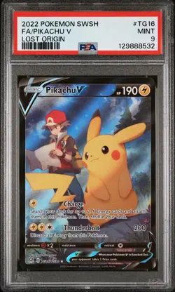 2022 POKEMON SWORD & SHIELD LOST ORIGIN #TG16 FULL ART/PIKACHU V PSA 9 - Image 1